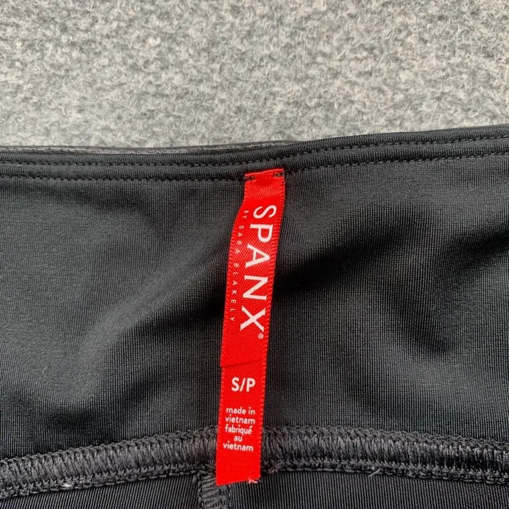 Spanx Leggings Womens S Small Black Coated Faux Leather Pull On Stretch Skinny
